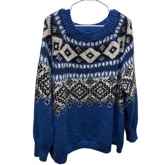 Roaman's Women's Plus Size Fair Isle Pullover Sweater Blue Size 22 - Picture 1 of 6